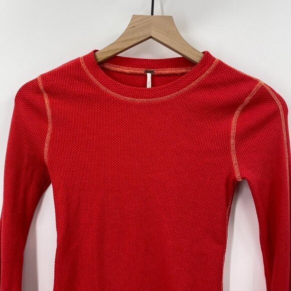 Free People Red Zip It Cuff Waffle Knit Thermal Size XS - Picture 3 of 8